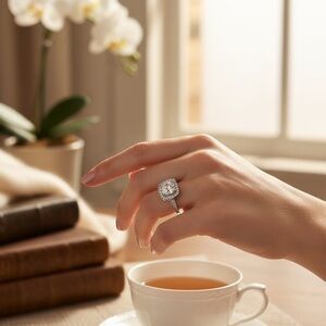 Solid Silver 1.0ct Moissanite Halo Ring